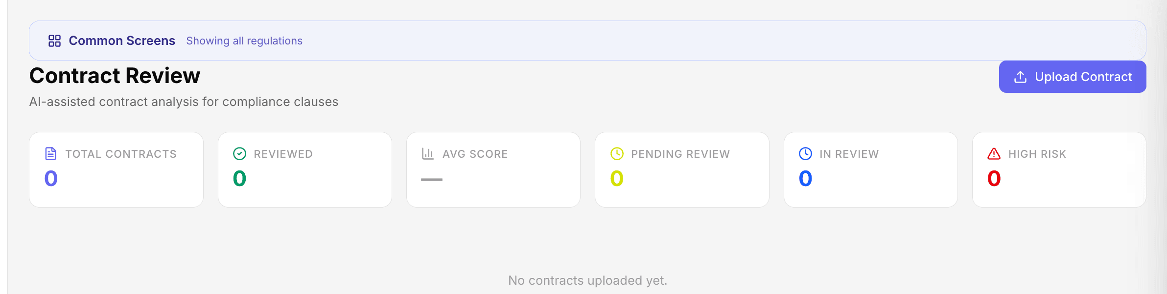 ComplyOne product screenshot: Contract register and review