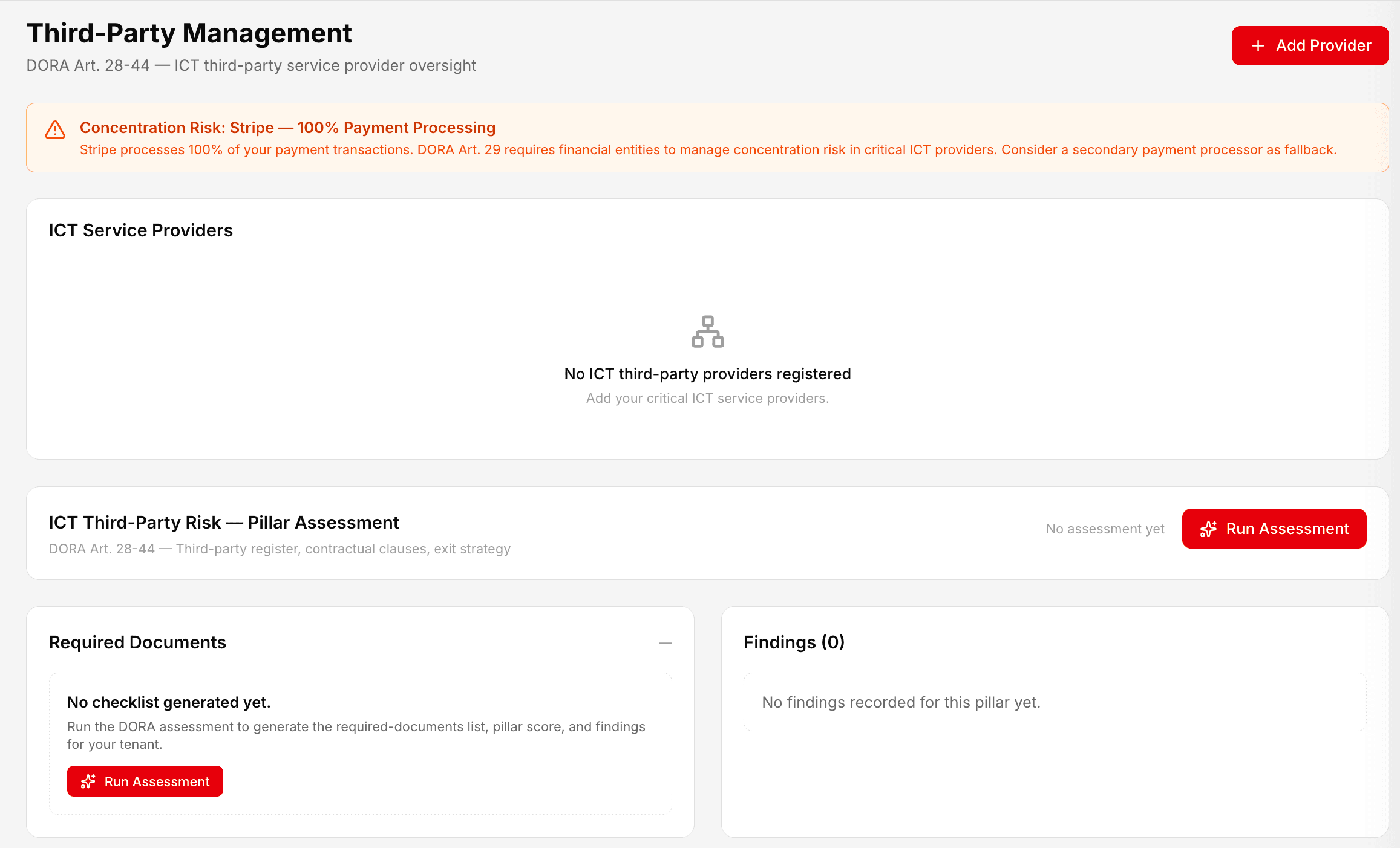 ComplyOne product screenshot: Dora third party management