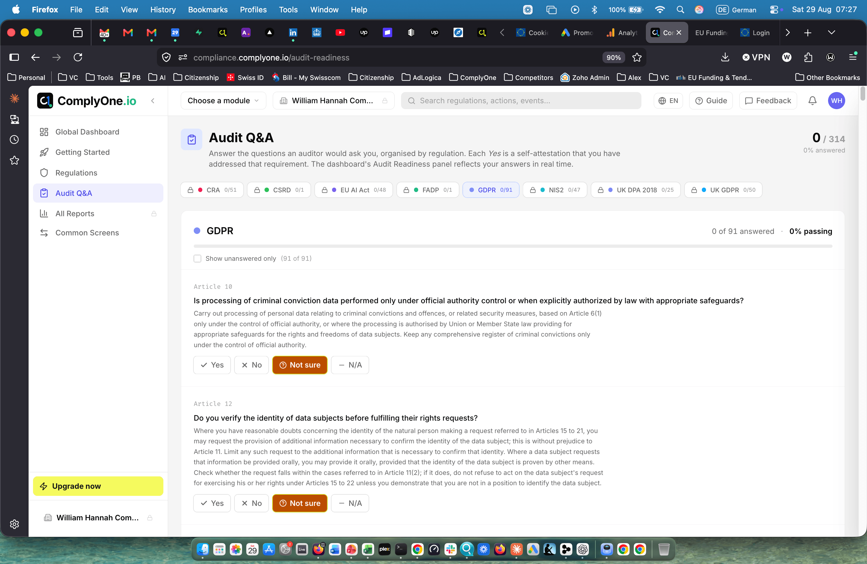 ComplyOne product screenshot: Audit q and a